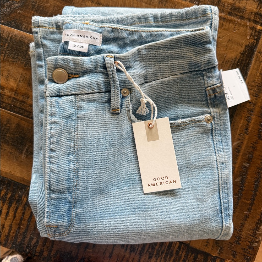 Good American Washed Light Blue Flare Jeans